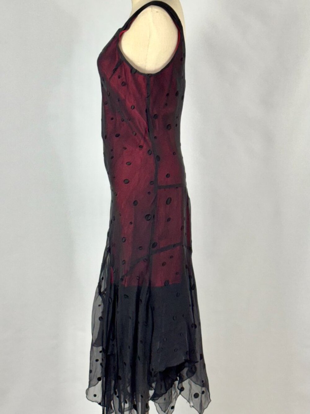 Vtg Y2K Black & Red Silk Dress Asymmetrical Handkerchief Hem Whimsigoth Vamp - Picture 6 of 10